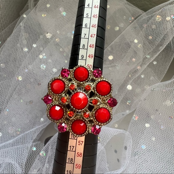 Adjustable Flower Red Rhinestone Ring - Picture 6 of 6